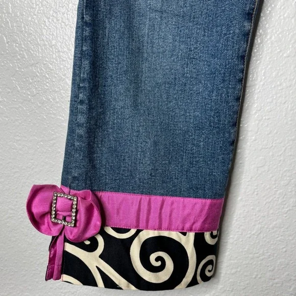 Too She She Y2K Cropped Jeans Pink Silk Belt Rhinestone Buckle Womens 6 Blue - Picture 4 of 12